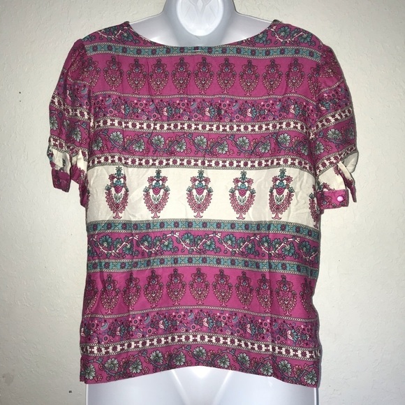 2/$20 True Destiny Boho Lace Short Puff Sleeve Top M - Picture 4 of 7